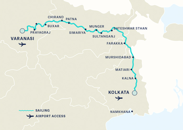 kolkata to varanasi cruise journey map